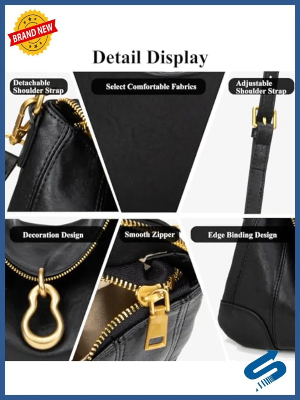 Faux Leather Hobo Shoulder Bag with Gold Hardware